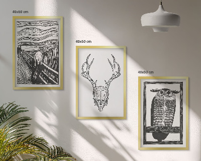 Conjunto de quadros para sala de estar Gráficos de coruja com caveira gritando