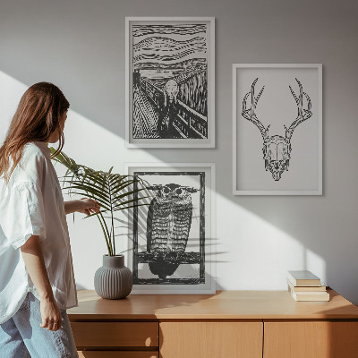 Conjunto de quadros para sala de estar Gráficos de coruja com caveira gritando