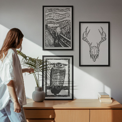 Conjunto de quadros para sala de estar Gráficos de coruja com caveira gritando
