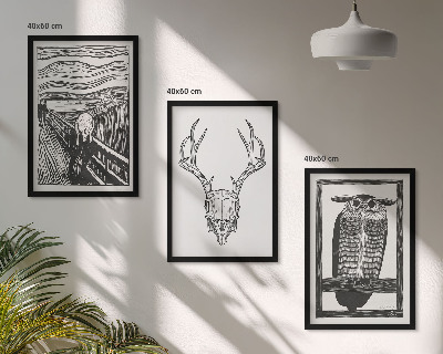 Conjunto de quadros para sala de estar Gráficos de coruja com caveira gritando