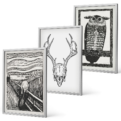 Conjunto de quadros para sala de estar Gráficos de coruja com caveira gritando