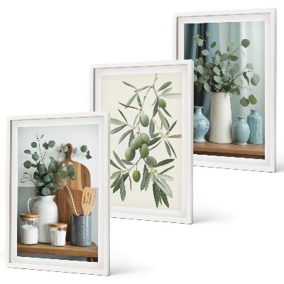 Composição de quadros moderna azeitonas verdes eucalipto