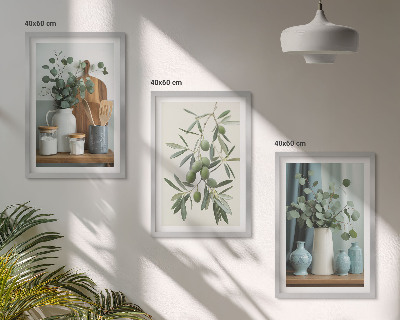 Composição de quadros moderna azeitonas verdes eucalipto