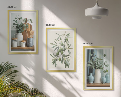 Composição de quadros moderna azeitonas verdes eucalipto