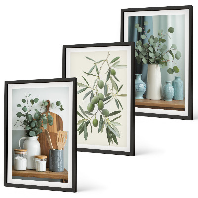 Composição de quadros moderna azeitonas verdes eucalipto