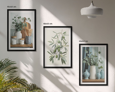 Composição de quadros moderna azeitonas verdes eucalipto