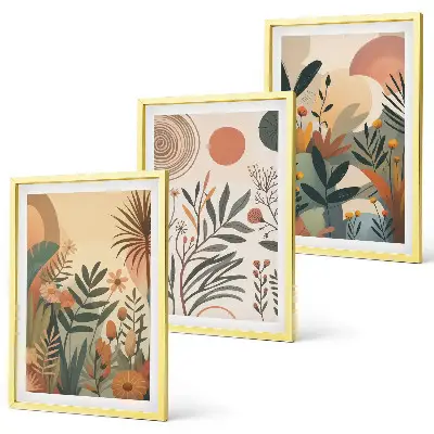 Composição de quadros moderna com motivos vegetais em cores suaves