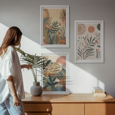 Composição de quadros moderna Motivos vegetais em cores suaves.