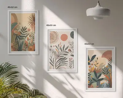 Composição de quadros moderna com motivos vegetais em cores suaves