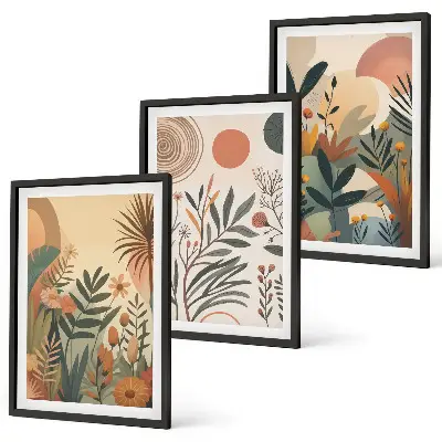 Composição de quadros moderna com motivos vegetais em cores suaves