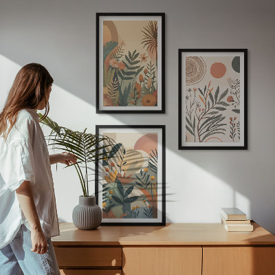 Composição de quadros moderna Motivos vegetais em cores suaves.