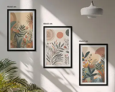 Composição de quadros moderna com motivos vegetais em cores suaves