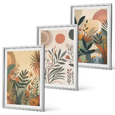Composição de quadros moderna com motivos vegetais em cores suaves