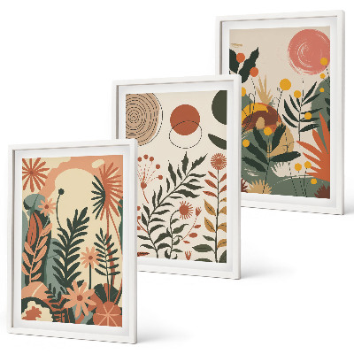 Conjunto de 3 quadros com moldura Padrões vintage de plantas em tons pastel
