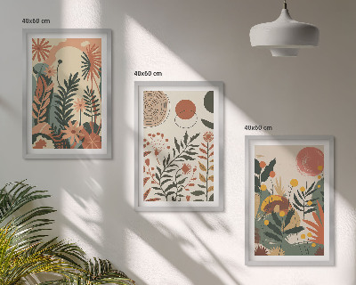 Conjunto de 3 quadros com moldura Padrões vintage de plantas em tons pastel
