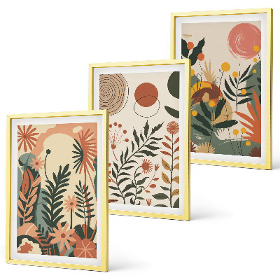 Conjunto de 3 quadros com moldura Padrões vintage de plantas em tons pastel