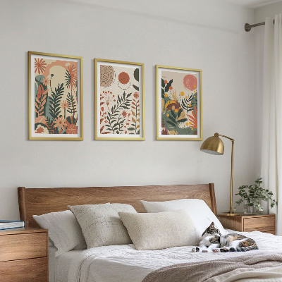 Conjunto de 3 quadros com moldura Padrões vintage de plantas em tons pastel