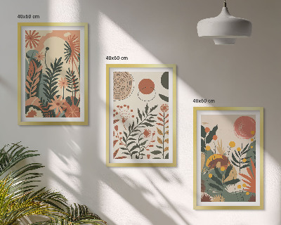 Conjunto de 3 quadros com moldura Padrões vintage de plantas em tons pastel