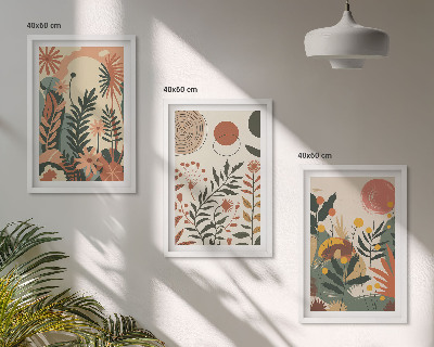 Conjunto de 3 quadros com moldura Padrões vintage de plantas em tons pastel