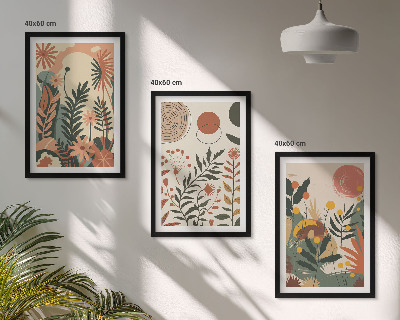 Conjunto de 3 quadros com moldura Padrões vintage de plantas em tons pastel