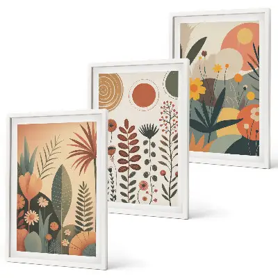 Conjunto de quadros para sala de estar com padrões de plantas estilo boho