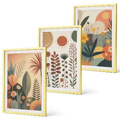 Conjunto de quadros para sala de estar com padrões de plantas estilo boho