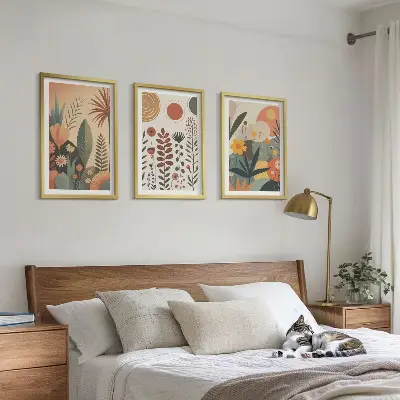 Conjunto de quadros para sala de estar com padrões de plantas estilo boho