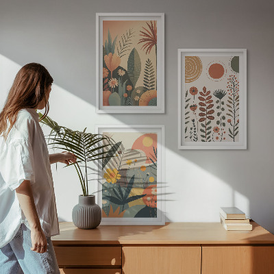 Conjunto de quadros para sala de estar Padrões de plantas boho da natureza