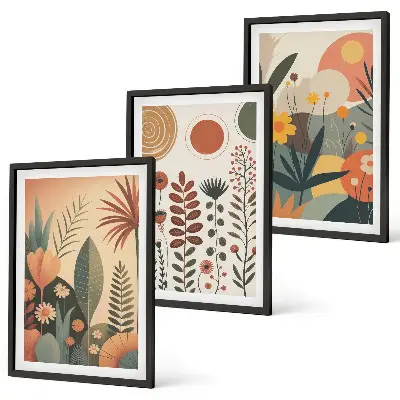 Conjunto de quadros para sala de estar com padrões de plantas estilo boho