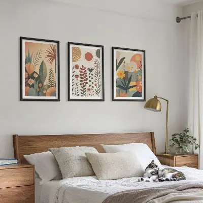 Conjunto de quadros para sala de estar com padrões de plantas estilo boho