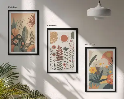 Conjunto de quadros para sala de estar com padrões de plantas estilo boho