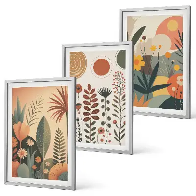 Conjunto de quadros para sala de estar com padrões de plantas estilo boho