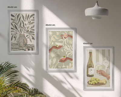 Conjunto de 3 quadros com moldura coquetéis rústicos com flores de oliveira
