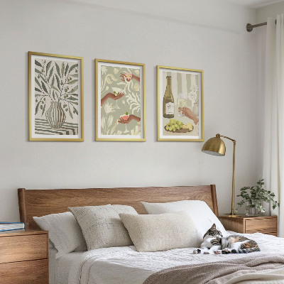 Conjunto de 3 quadros com moldura coquetéis rústicos com flores de oliveira