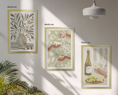 Conjunto de 3 quadros com moldura coquetéis rústicos com flores de oliveira