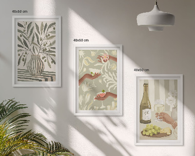 Conjunto de 3 quadros com moldura coquetéis rústicos com flores de oliveira