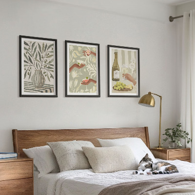 Conjunto de 3 quadros com moldura coquetéis rústicos com flores de oliveira