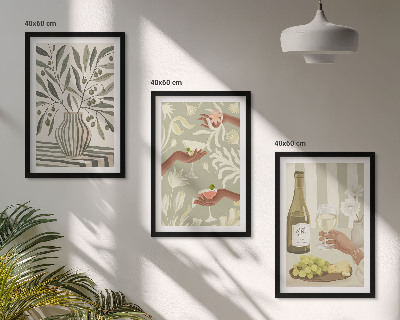 Conjunto de 3 quadros com moldura coquetéis rústicos com flores de oliveira