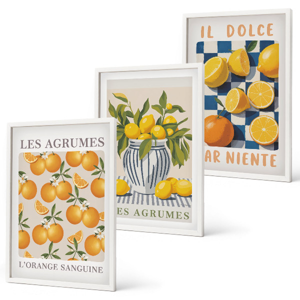Conjunto de quadros para sala de estar frutas cítricas amarelas retrô