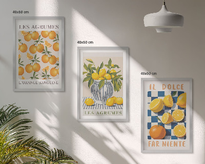 Conjunto de quadros para sala de estar frutas cítricas amarelas retrô