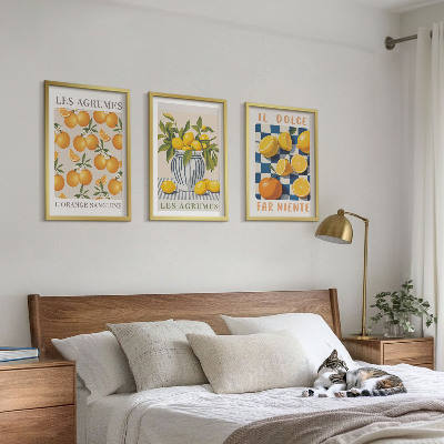 Conjunto de quadros para sala de estar frutas cítricas amarelas retrô