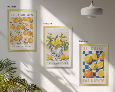 Conjunto de quadros para sala de estar frutas cítricas amarelas retrô