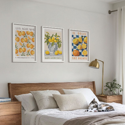 Conjunto de quadros para sala de estar frutas cítricas amarelas retrô