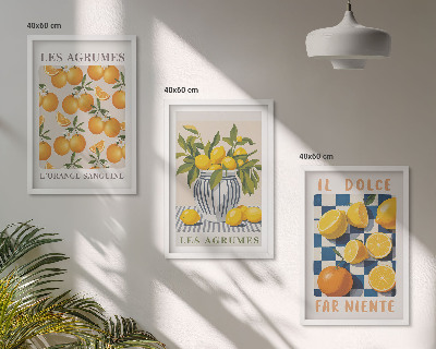 Conjunto de quadros para sala de estar frutas cítricas amarelas retrô