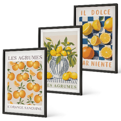 Conjunto de quadros para sala de estar frutas cítricas amarelas retrô