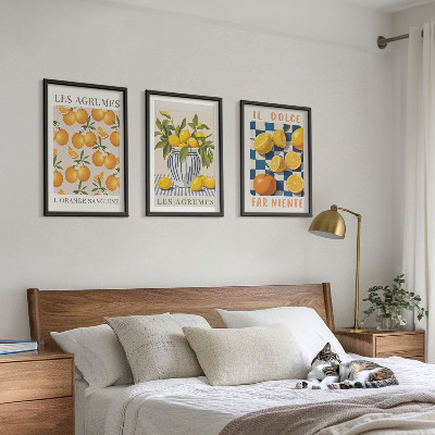 Conjunto de quadros para sala de estar frutas cítricas amarelas retrô