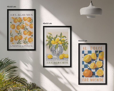 Conjunto de quadros para sala de estar frutas cítricas amarelas retrô