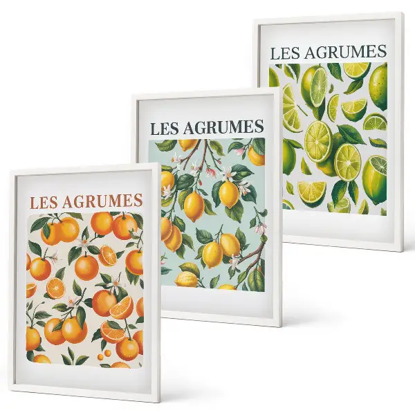 Composição de quadros moderna com padrões de frutas cítricas em tons pastel