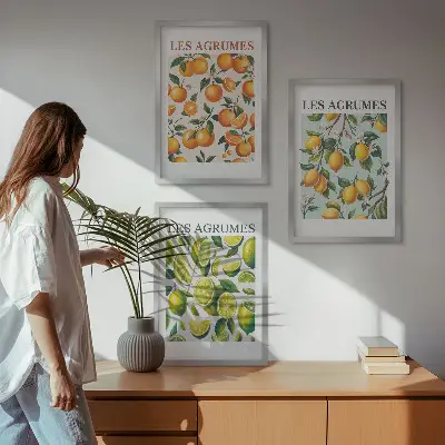 Composição de quadros moderna com padrões de frutas cítricas em tons pastel