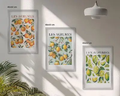 Composição de quadros moderna com padrões de frutas cítricas em tons pastel